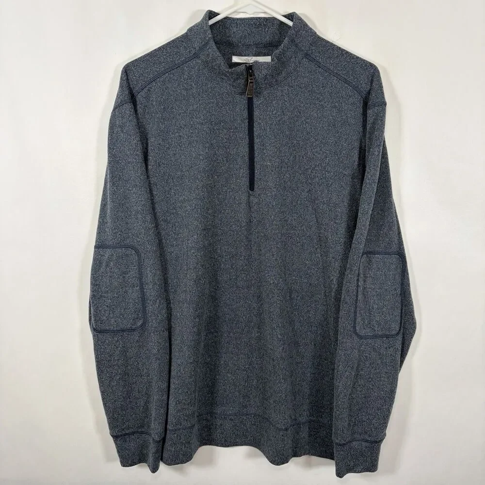 Greg Norman 1/4 Zip Pullover Sweater Mens Size Large Navy Blue Golf Collar Logo